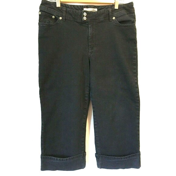 Chico's Platinum Women Jeans Capri Cuff Size2(12) Dark Wash Straight Leg Stretch - Picture 1 of 8